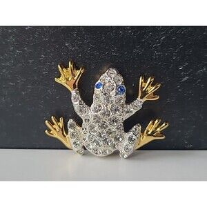 1999 P.S. CO. Rhinestone Frog Shaped Gold Tone Brooch Vintage Costume Jewelry